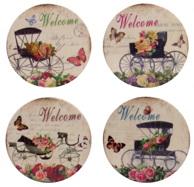 Ceramic Wagon Coasters Set of 4