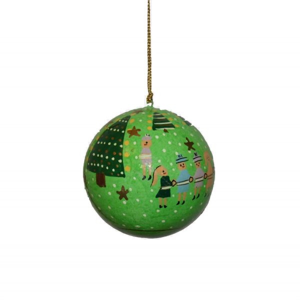 Green With Christmas Trees And People Design Bauble