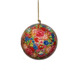 Gold Multi Coloured Floral Design Bauble