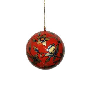 Red With Gold And Blue Floral Design Bauble