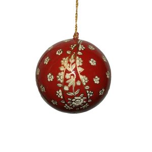 Red With White Gold Floral Design Bauble