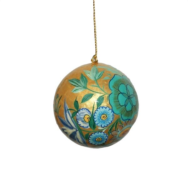 Gold With Blue Flowers Bauble