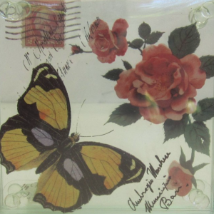 Butterfly Yellow And Rose Glass Coasters