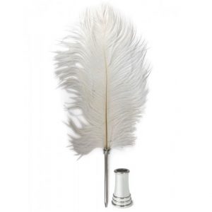 Feather Pen And Stand White