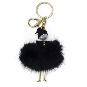 Fluffy Doll Black Bag Charm Key Holder