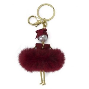 Fluffy Doll Burgundy Bag Charm Key Holder