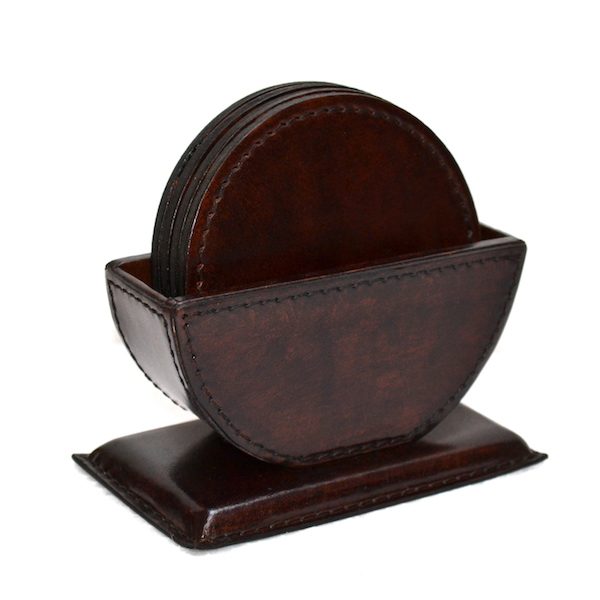 Round Leather Coasters Dark