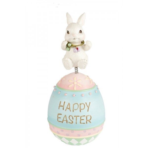 Bunny On Happy Easter Egg Figurine