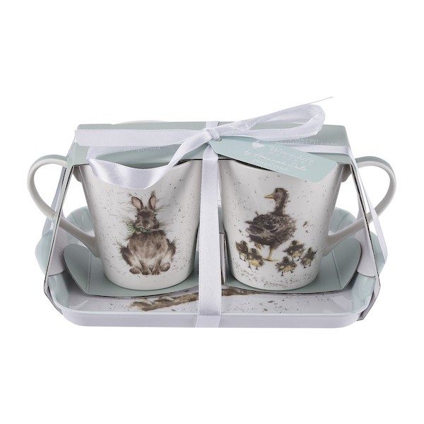 Royal Worcester Wrendale Twin Mug And Tray Set