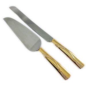 Gold Crystal Cake Knife And Server