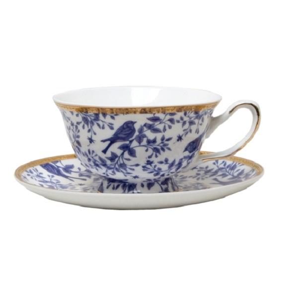 Bird Cup And Saucer Blue And White