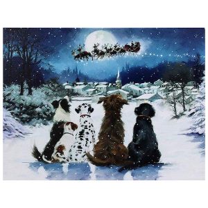Dogs Watching Santa Lighted Ornament