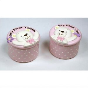 Teddy Baby Girl Tooth And Curl Trinket Box Set