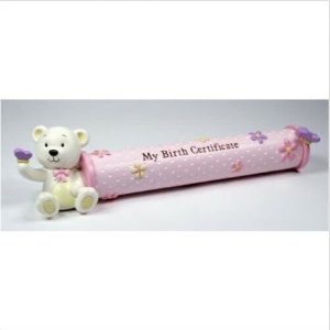Teddy Baby Girl Birth Certificate Holder