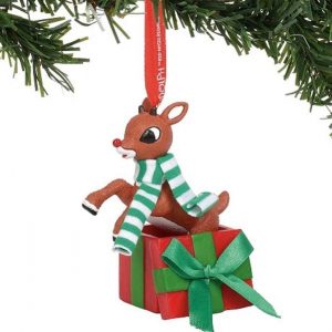 Rudolph Jumping Out Of Gift Ornament