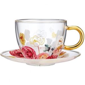 Springtime Soiree Double Walled Glass Cup And Saucer