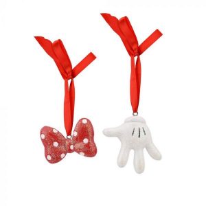 Disney Christmas Bow & Glove Set Of 2 Ornaments