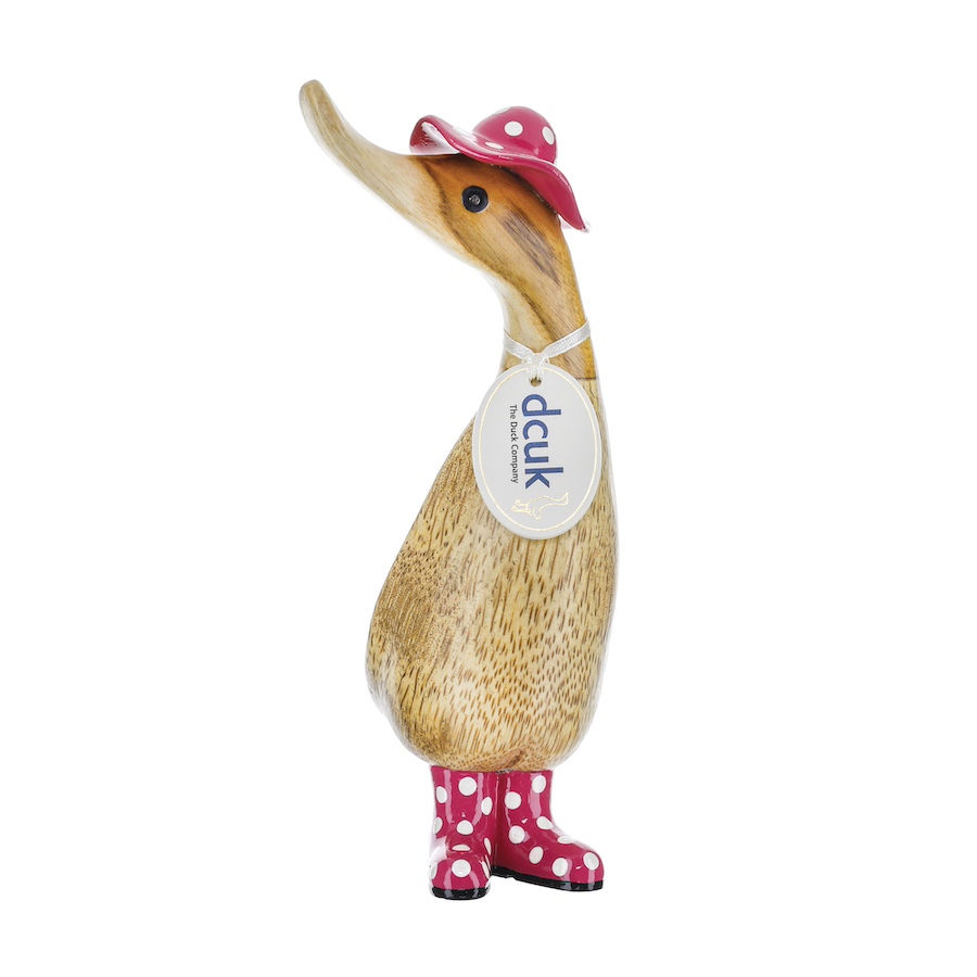Spotted Welly Duckling With Hat Pink