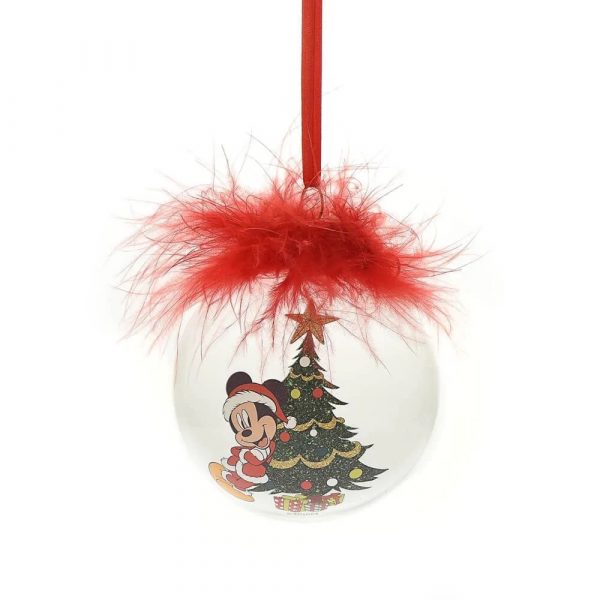 Disney Christmas Feather Glass Bauble Mickey