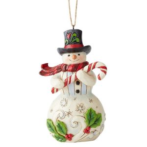 Jim Shore Heartwood Creek Snowman With Candy Cane Hanging Ornament