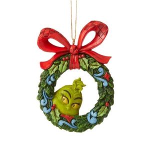 Grinch by Jim Shore - Grinch Peeking Through Wreath Hanging Ornament
