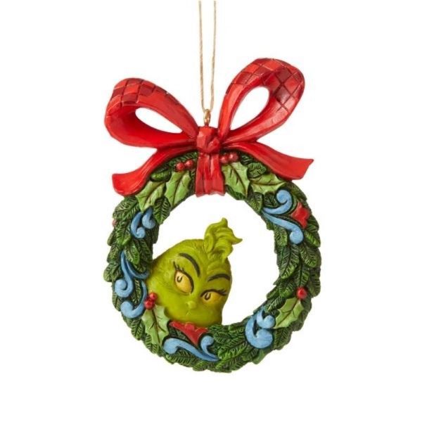 Grinch by Jim Shore - Grinch Peeking Through Wreath Hanging Ornament