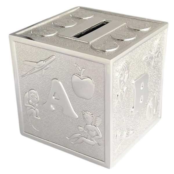 Silver Plated ABC Cube Money Box