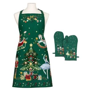 Ashdene Christmas Wonderland Green Apron and Oven Mitt Set