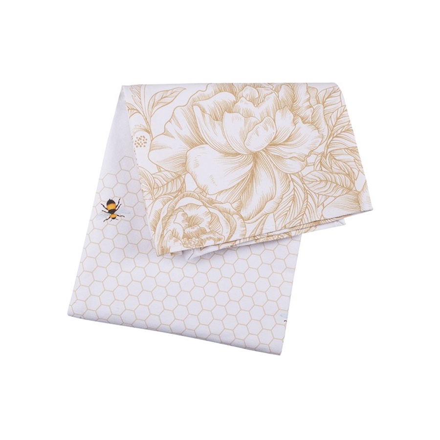 Beeutiful Bees Tea Towel Gold Flower