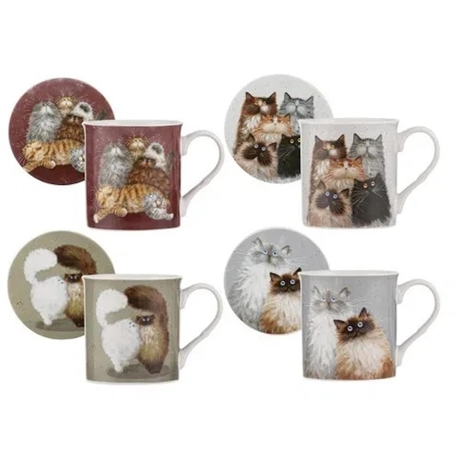 Kim's Cats Mug and Coaster Set- Sully and Bucky