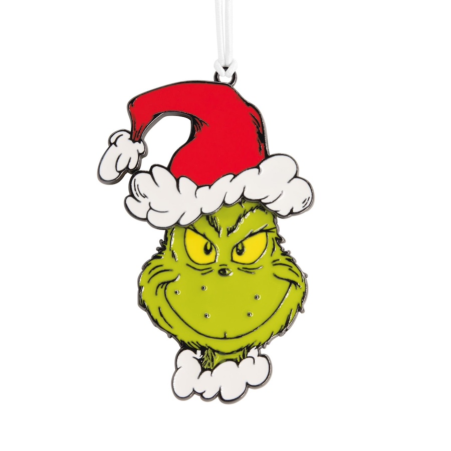 Hallmark - Dr. Seuss's How the Grinch Stole Christmas! Grinch in Santa Hat Moving Metal Christmas Ornament