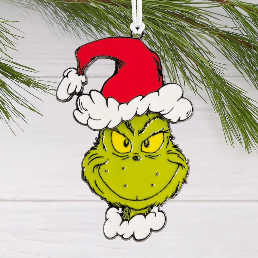 Hallmark - Dr. Seuss's How the Grinch Stole Christmas! Grinch in Santa Hat Moving Metal Christmas Ornament