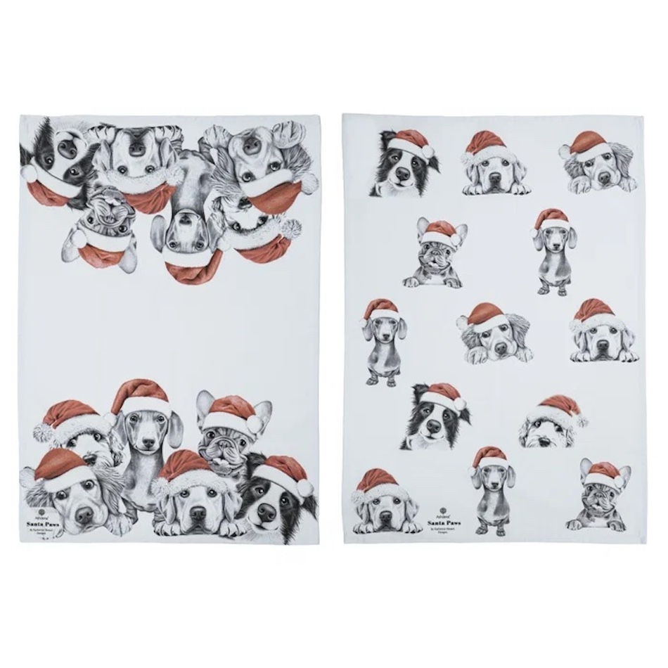 Ashdene Santa Paws Pups Kitchen Tea Towels