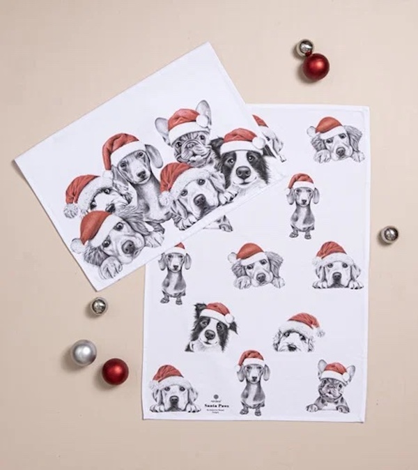 Ashdene Santa Paws Pups Kitchen Tea Towels