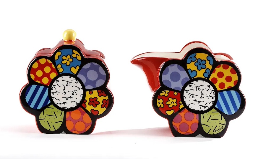 Romero Britto Creamer And Sugar Set Flower
